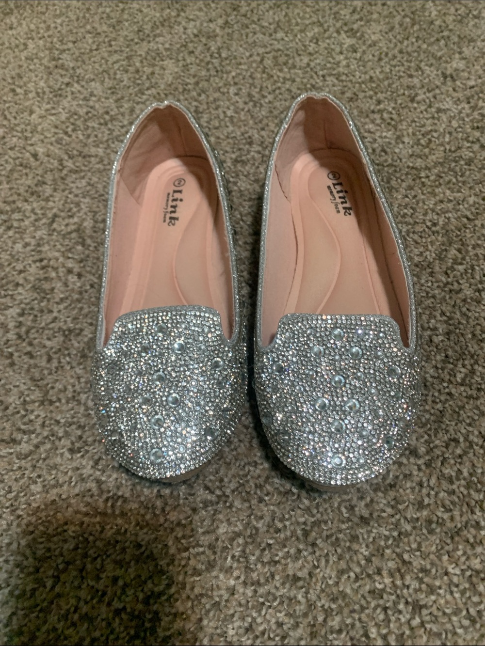 Link Silver Crystal Loafers with Pink Lining